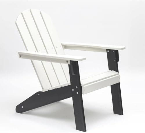 ENGERIO Adirondack Chair Plastic HDPE All Weather Resistant, Patio Chairs, Looks Exactly Like Real Wood, Widely Used in Outdoor, Fire Pit Deck, Outside Garden Campfire (White-01)