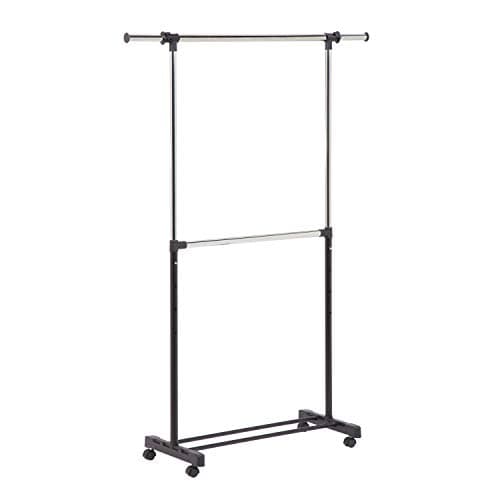 Honey-Can-Do GAR-01767 Dual Rod Expandable Garment Rack with Wheels, ,Black,60in L x 17in W x 73in H