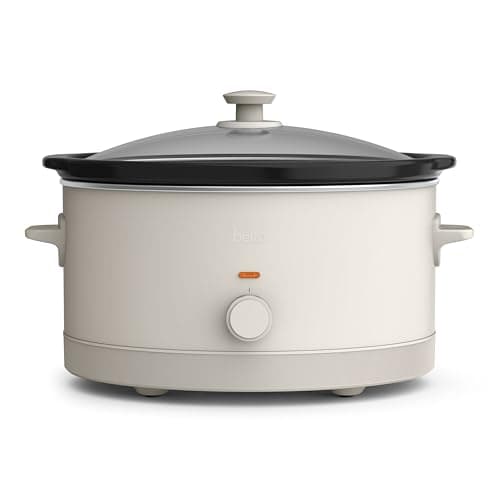bella 6.0 Qt Manual Slow Cooker, Ceramic Nonstick Coating, 3 Temperature Settings, Dishwasher Safe Stoneware Pot and Tempered Glass Lid, Cool Touch Handles & Tangle Free Cord Wrap, Oatmilk