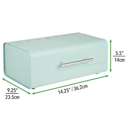 mDesign Metal Bread Box Bin with Hinged Lid - for Kitchen Countertop, Island and Pantry - Large Capacity Storage, Vintage-Inspired Design - Multi-Purpose Storage Container for Home - Mint Green 6