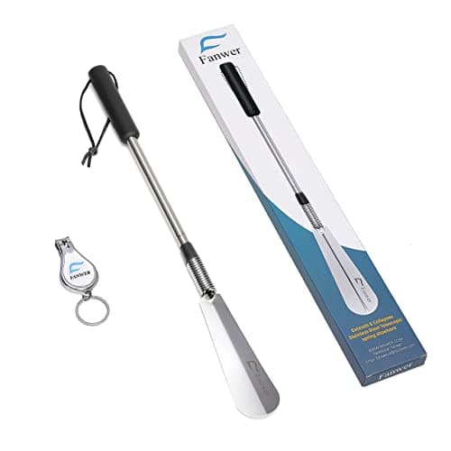 Fanwer Premium Long Handled Shoe Lifter 16" to 31" Adjustable Expander Shoe Horn - Extends & Collapses Stainless Steel Telescopic Spring Shoehorn 6