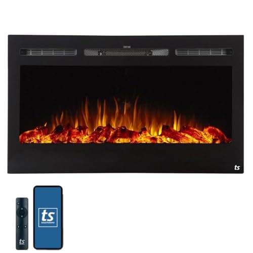 Touchstone Smart Electric Fireplace-The Sideline 36" Wide-in Wall Recessed - 30 Realistic Ember Color/Flame Options - 1,500W Heater w/Thermostat - Log & Crystal Hearth Options - Alexa/WiFi Enabled
