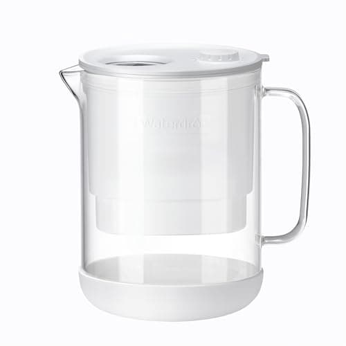 Waterdrop Glass Water Filter Pitcher with 1 Filter, Eco-friendly, with NSF 53&42&372 Certified Filter, 7-Cup, Reduces PFOA/PFOS, Chlorine, Cadmium, Copper, Mercury, BPA Free, Easy to Clean, White