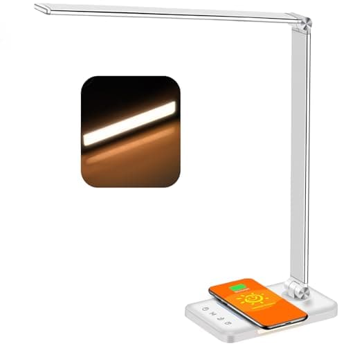 AFROG Multifunctional LED Desk Lamp with Wireless Charger, USB Charging Port, 5 Lighting Modes,5 Brightness Levels, Sensitive Control, 30/62 min Auto Timer, Eye-Caring Office Lamp with Adapter