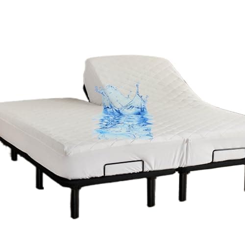 Kingnex Cotton Waterproof Split Top King Mattress Protector for Ajdustable Bed with Upper Flex 32-34 from Head Soft Micorfiber Padded Fitted Quilted Mattress Topper Pad