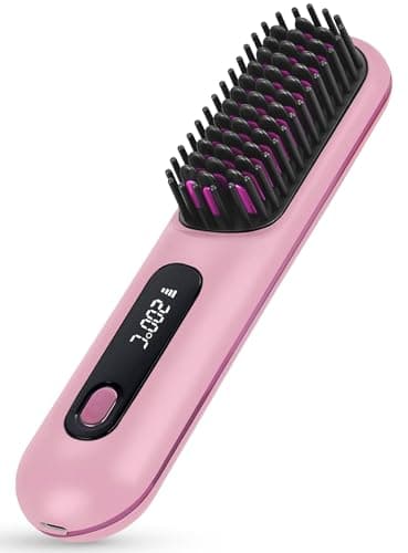Numoya Go Brush Pro - Upgrade Portable Straightener Brush for Travel, Cordless Hair Straightener Comb for Women, Pink