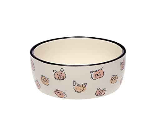Pearhead Ceramic Cat Bowl, Holds 12 oz, Whisker-Friendly Pet Dish for Food and Water, Cute Cat Face Design