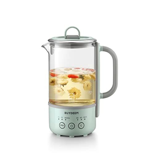 BUYDEEM K313 Travel Electric Kettle, Mini Healthy-Care Beverage Kettle, Tea Maker with Heat Resistant DURAN® Glass & Durable Pro 18/10 Pro Stainless Steel, 0.6L, Cozy Greenish