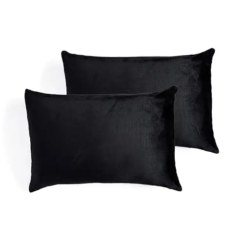Triodream Micro Fleece Pillowcase Set with Zipper | Ultra Soft Velvet Pillow Cases | Soft Pillowcases and Shams | Flannel Fleece Velour Material | King Size Pillowcases - 20" x 36" - Black' 5
