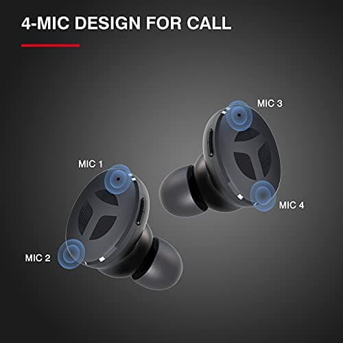 TRANYA M10B Wireless Sports Earbuds, Button Control, Premium Sound with Deep Bass, 32H Playtime, 4 Microphones Design for Call, Bluetooth Earbuds, IPX5 Waterproof Headphones for Sports 4