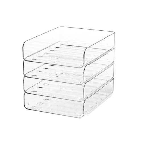 FANXIYQ 4-Tier Acrylic Paper Tray Organizer | Clear Stackable Desk Organizer for Documents, Letters, A4 Paper | Modern Office/Classroom/Home Organization
