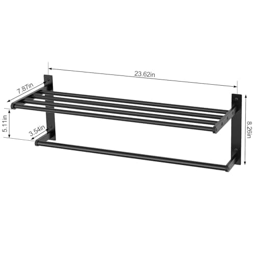 24 Inch Towel Racks for Bathroom, 2 Tire Bathroom Shelf with Towel Bar, Rustproof Wall Mounted Towel Rack SUS304 Stainless Steel, Bathroom Accessories Lavatory Towel Storage - Black 5