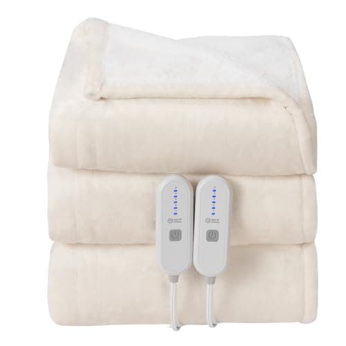 FVERWAG Electric Blanket Queen Size Dual Control - Washable Heated Blanket Queen with 5 Heat Settings, 10 Hrs Auto Off, ETL Certified, Flannel Sherpa Heating Blankets 84" x 90" White 9