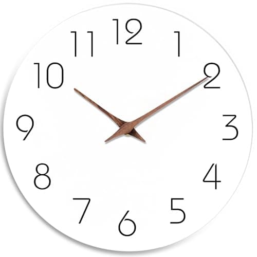 Mosewa Wall Clock Battery Operated 8 Inch White Silent Non Ticking Simple Minimalist Wooden Decorative for Kitchen Bathroom Bedroom Living Room Office