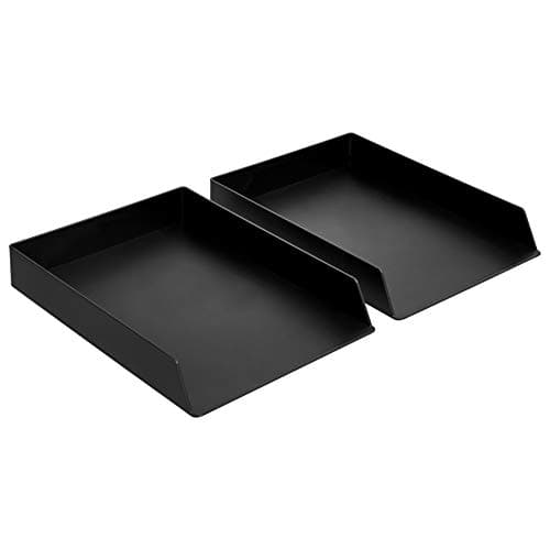 Amazon Basics Rectangular Plastic Desk Organizer, letter size Tray, 2-Pack, 9.7 x 2.2 x 13 inches, Black