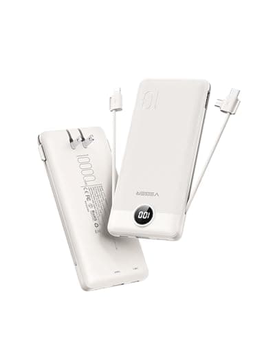 VEGER Portable Charger with Built-in AC Plug and Cables, All in One 10000mAh Ultra Slim Power Bank Travel Essentials, Fast Charging Battery Pack Compatible with iPhone, Samsung, Android (Coffee)
