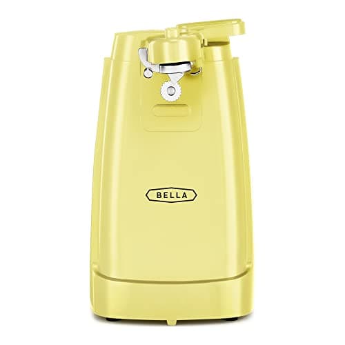 bella Electric Can Opener and Knife Sharpener, Multifunctional Bottle Opener with Removable Cutting Lever and Cord Storage, Stainless Steel Blade, Yellow