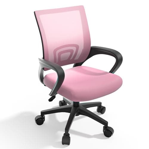 Magshion Office Chair, Ergonomic Mid-Back Mesh Desk Chair, Rolling Computer Chair with Lumbar Support & Comfy Armrests for for Gaming, Work, Study, 300 Lbs Capacity, Pink