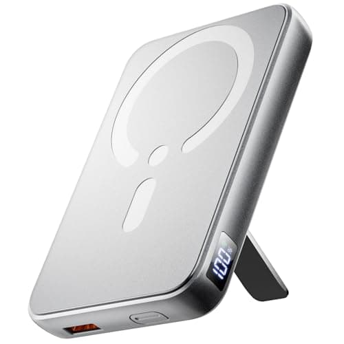 for Magsafe Portable Charger, 12000mAh Wireless Magnetic Power Bank with Stand& PD 20W Fast Charging, for Magsafe Battery Pack Compatible with iPhone 17/16/15/14/13 Series, Powerbank for Travel,Silver
