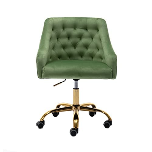 Hegmentine Modern Home Office Desk Task Chair with Wheels, Swivel, Height Adjustable, Velvet, Olive Green