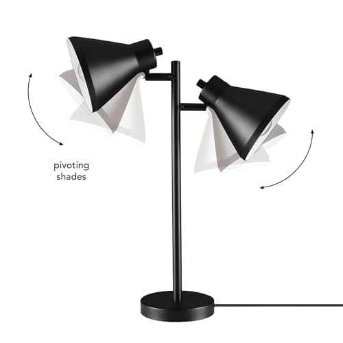 Globe Electric 18" 2-Light Desk Lamp, Industrial Design, Pivoting Heads, Matte Black Finish, Dual On/Off Switches, E26 Base, 52999 6