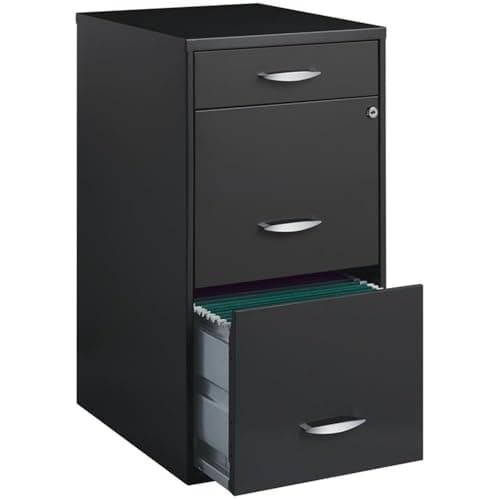Scranton & Co 3-Drawer Metal Filing Cabinet, 27.32" H x 14.25" W x 18.00" D, Charcoal Finish, Lockable Lateral File Cabinet for Home or Office Organization, Letter Size Hanging File Storage