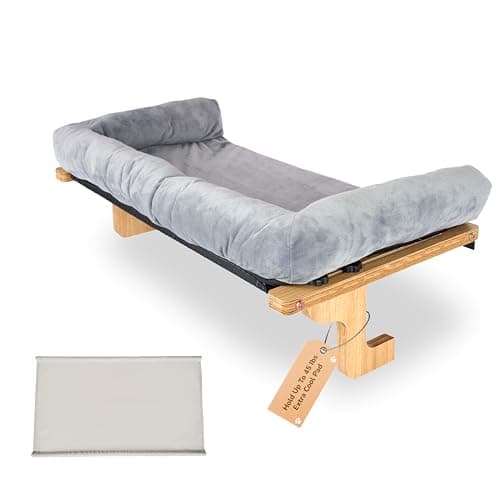 [Ready to Gift] PURRHOUSE Cat Window Perch with Cushion Bolster and Cool Pad, Cat Hammocks for Windows with Wood & Robust Metal Frame for Large Cats, Beds for Windowsill, Bedside and Cabinet,24''W 9