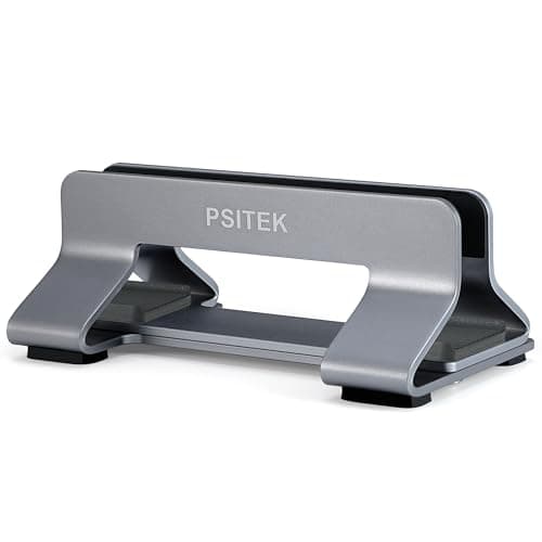 Psitek Aluminum Vertical Laptop Stand Dock Holder, Adjustable Slot Width 12-42mm, Space-Saving Upright Storage for MacBook and Laptops 6