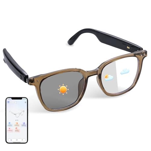 Smart Translation Glasses Integrated with ChatGPT, Support 160+ Languages, Real-time Translation via APP, Photochromic Lenses AI Smart Glasses, Bluetooth Eyeglasses Suit for Indoor Outdoor(Brown)