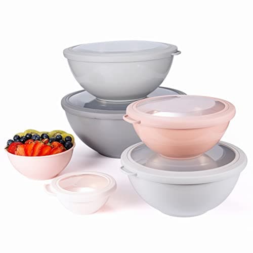 COOK WITH COLOR Mixing Bowls with TPR Lids - 12 Piece Plastic Nesting Bowls Set includes 6 Prep Bowls and 6 Lids, Microwave Safe Mixing Bowl Set (Pink Ombre) 8