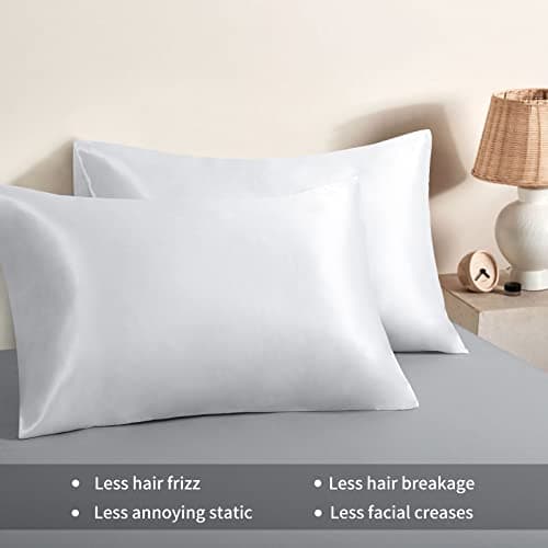 RUIKASI Satin Pillowcase for Hair and Skin - White Pillowcase Standard Set of 2, Silky Pillow Cases Standard Size 2 Pack with Envelope Closure, 20x26 inches 7