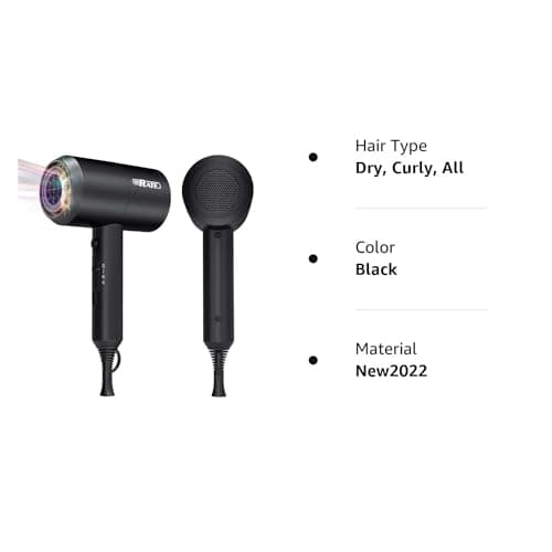 SHRATE Lightweight Ionic Hair Dryer with Diffuser - Powerful 1800W Blow Dryer for Fast Drying - Professional Low Noise Mini Hair Dryer for Travel, Gifts, Hair Styling (Black) 8
