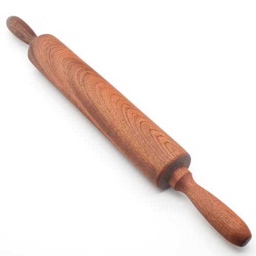 TUSIWIT Classic Sapele Wooden Rolling Pin With Handles,Wood Baking Roller （17''L x 1.77"W)
