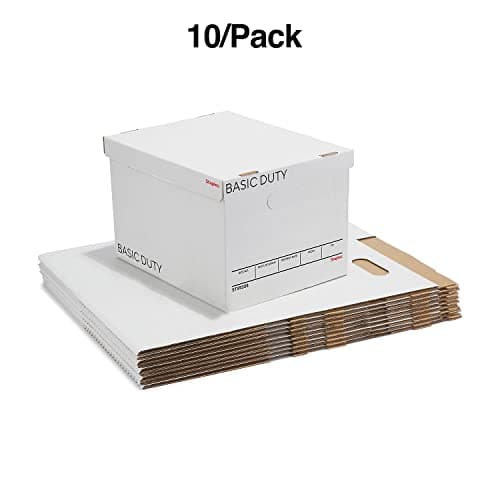 STAPLES Corrugated File Box Lift Off Lid, Letter/Legal Size, White/Black, 10/Pack 9