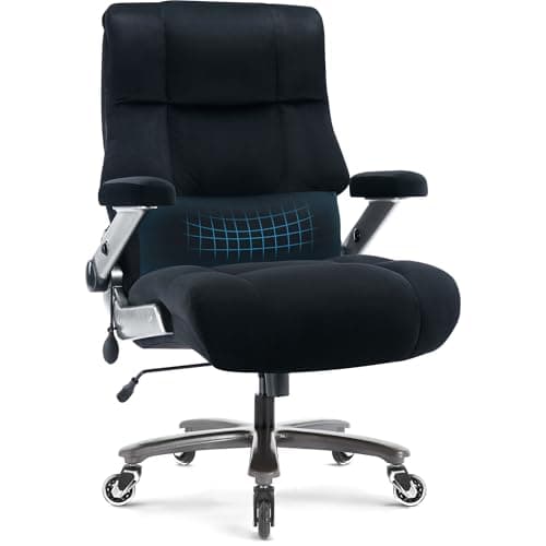Big and Tall Office Chair 700lbs- Fabric High Back Executive Computer Chair with Adjustable Lumbar Support 3D Flip Arms Plus Size Rubber Wheels- Extra Wide Large Desk Chairs, Heavy Duty Metal Base