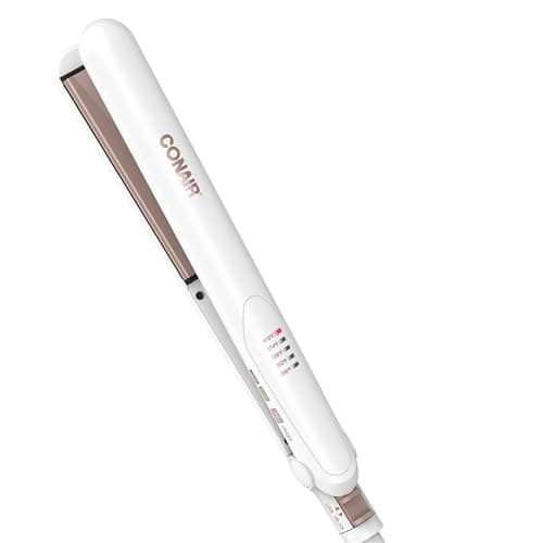 Conair Double Ceramic Flat Iron, 1-Inch Flat Iron Hair Straightener, Five Heat Settings, Extra Long Floating Plates, White