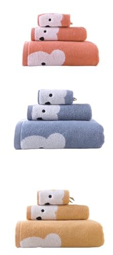 KINGSHORE 3 Piece Premium Bath Towel Set for Kids(Naughty Bear), 1 Bath Towel 1 Hand Towel 1 Washcloth, Quick-Drying, 100% Cotton，Oeko-TEX Certified (Brown) 9