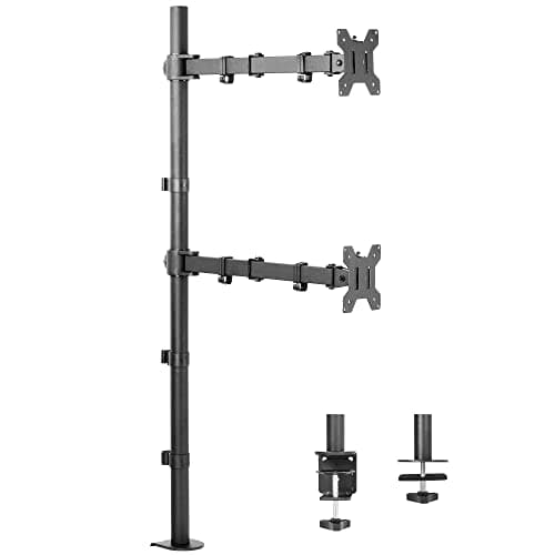 VIVO Extra Tall Vertically Stacked Dual Monitor Desk Mount Stand with 39 inch Stand-up Pole, Fully Adjustable Extended Arms, Fits 2 Screens up to 27 inches, STAND-V012T