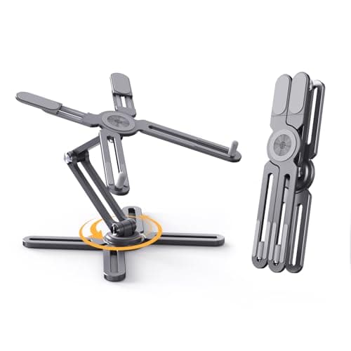 SODI Foldable Laptop Stand for Desk Adjustable Computer Riser Stand for Notebook with 360 Rotating Base, Aluminum Portable Laptop Stand Compatible with MacBook Pro/Air All Laptop, Gray