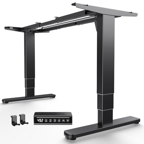 HUANUO Electric Standing Desk Frame with 3-Stage Adjustable Desk Legs, Brushless Motor, and 220 lbs Max Load, Home Office Height-Adjustable Desk Frame for Max 43.31″ x 86.61″ Desktop, Frame Only