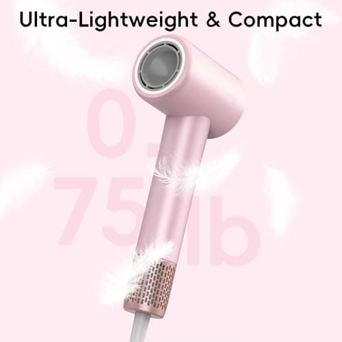 Hair Dryer, TurboLux Ionic 200 Million Negative Ions 1500W Fast Drying High Speed Hairdryer with Diffuser, Lightweight, Low Noise Hair Dryers for Women with 110000 RPM Brushless Motor (Pink) 5
