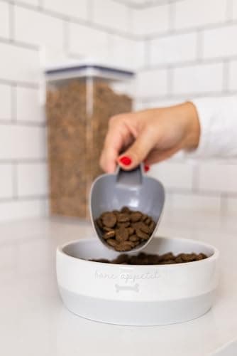 Pearhead Ceramic Bone Appétit Dog Bowl, Stoneware Food and Water Dish, Grey and White Pet Feeder, Small/Medium 2.25 Cups/ 18 oz 10