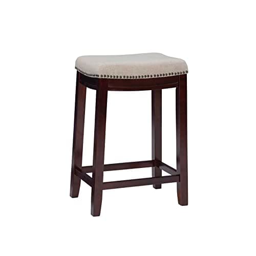 Linon Harper Beige & Dark Walnut 24" Counter Stool, Beige/Dark Walnut (98325WAL-01-KD)