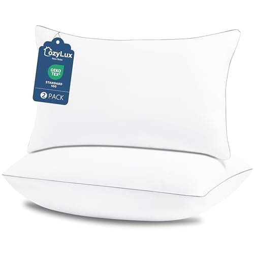 CozyLux Soft Supportive Bed Pillows for Side and Back Sleepers, Oeko-Tex Certified Down Alternative Filling, Hotel Quality Fluffy Sleeping Pillow, Standard Size Set of 2, White, 18" x 26"