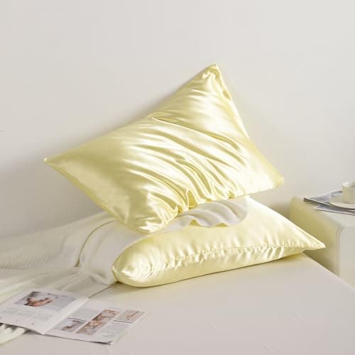 Satin Pillowcase for Hair and Skin Standard - Silky Pillowcase 20x26 Inches - 2 Pack with Envelope Closure, Similar to Silk Pillow Cases, Gifts for Women Men, Light Yellow 6
