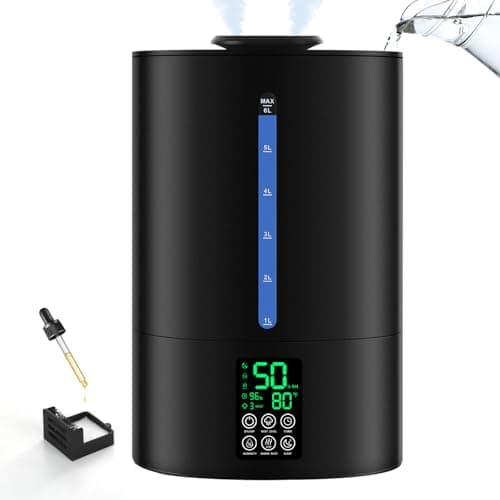 Coolfiqu 5L Humidifiers for Bedroom Large Room Home, Cool and Warm Humidifier for Plants Mist Top Fill Desk Humidifier Essential Oil Diffuser,Quiet Humidifiers with Adjustable Mist,360°Nozzle-Graphite