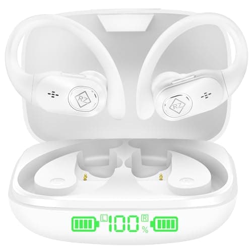 RIZIZI Wireless Earbuds Bluetooth Headphones Wireless Charging Case LED Display 96H Playtime Built in Mic Over Ear Buds Waterproof Earphones with Earhooks Deep Bass for Sport Running Workout Game PC