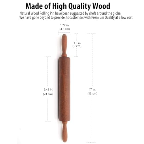 TUSIWIT Classic Sapele Wooden Rolling Pin With Handles,Wood Baking Roller （17''L x 1.77"W) 5