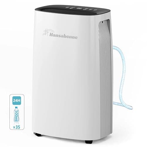 Hansabenne 35-Pints Dehumidifier for Basements - 3000 Sq. Ft. Dehumidifier with Auto or Manual Drainage - Compact Dehumidifier with Intelligent Humidity Control | Auto Defrost | Dry Clothes for Home
