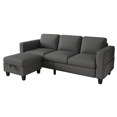Grzyhem Sectional Couches for Living Room - Convertible L-Shaped Couch, Grey 3 Seater Modern Linen Sofa, 78" Sofas with Storage Ottoman for Small Space, Bedroom, Offices and Apartments 8